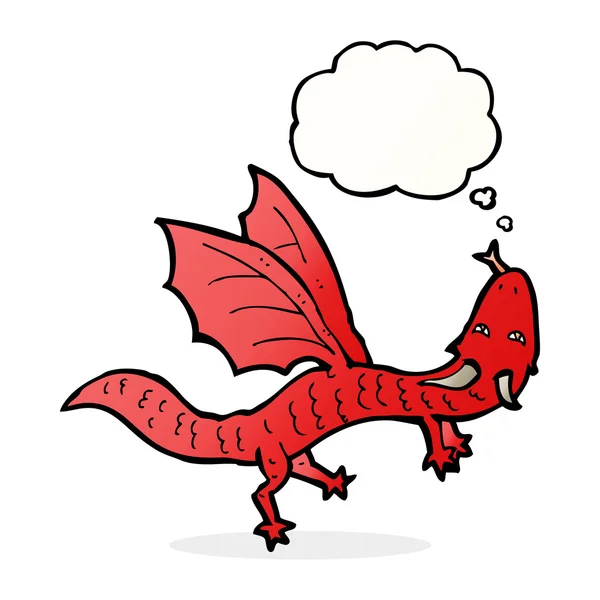 Desenho animado pequeno dragão com bolha de pensamento — Vetor de Stock