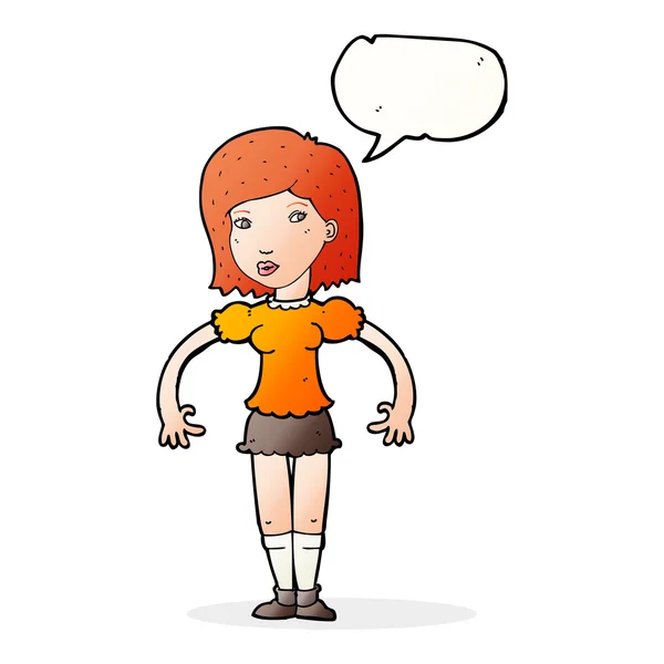 Cartoon woman looking sideways with speech bubble — Stock Vector