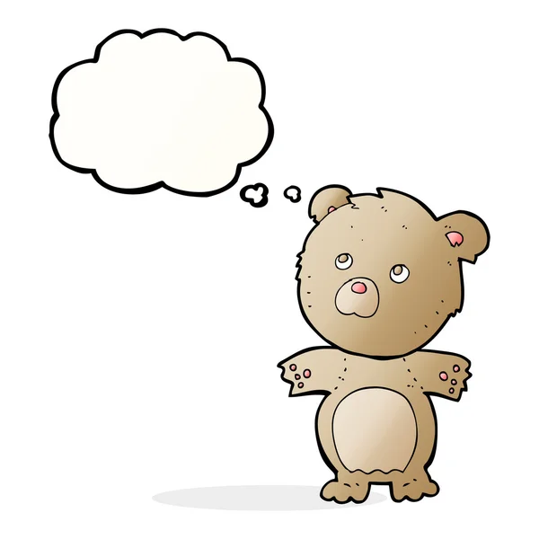 Cartoon funny teddy bear with thought bubble — Stock Vector