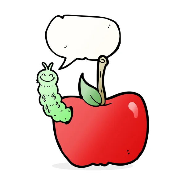 Pomme de dessin animé avec bug avec bulle de parole — Image vectorielle