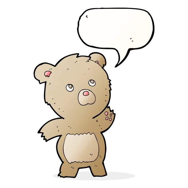 Cartone animato curioso orsacchiotto con bolla discorso — Vettoriale Stock