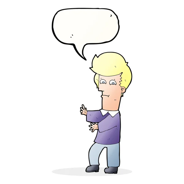 Cartoon man gesturing liar with speech bubble - Stok Vektor