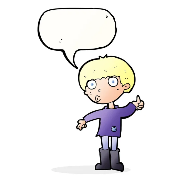 Dessin animé garçon poser question avec bulle de parole — Image vectorielle