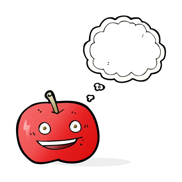 Dibujos animados manzana brillante con burbuja de pensamiento — Vector de stock