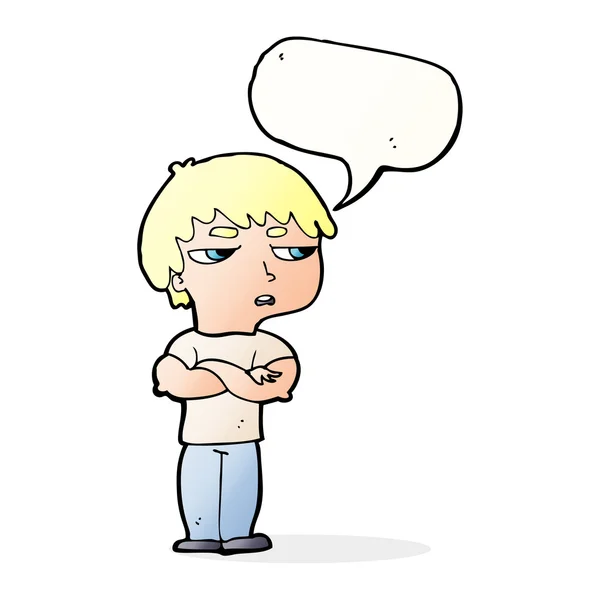 Cartone animato infastidito ragazzo con la bolla discorso — Vettoriale Stock