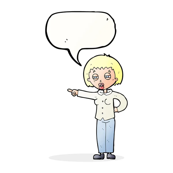 Cartoon woman telling off with speech bubble — Stock Vector