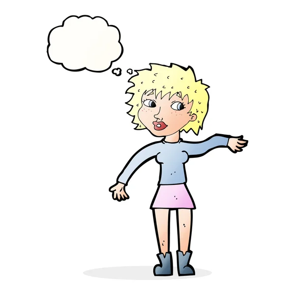 Cartoon freundliche Frau winkt mit Gedankenblase — Stockvektor