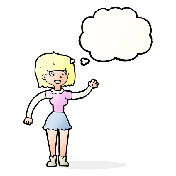Cartoon meisje zwaaien met gedachte zeepbel — Stockvector