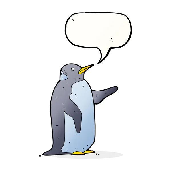 Pingüino de dibujos animados con burbuja del habla — Vector de stock