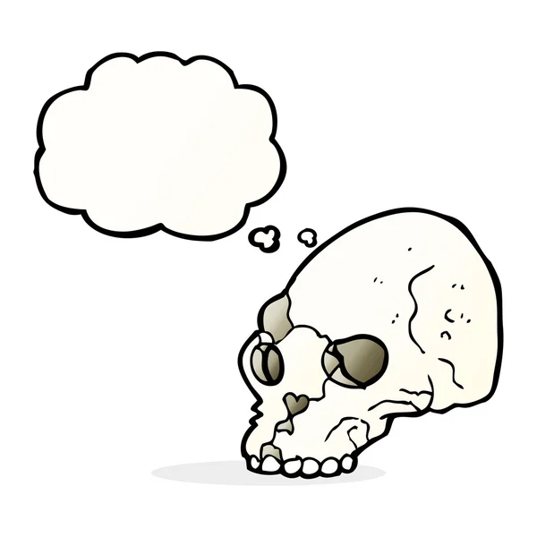 Calavera espeluznante de dibujos animados con burbuja de pensamiento — Vector de stock