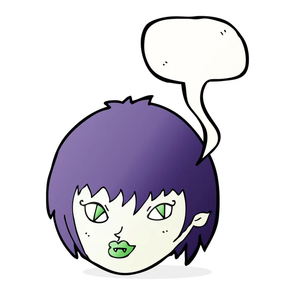 Cartoon vampire girl face with speech bubble — Stock Vector