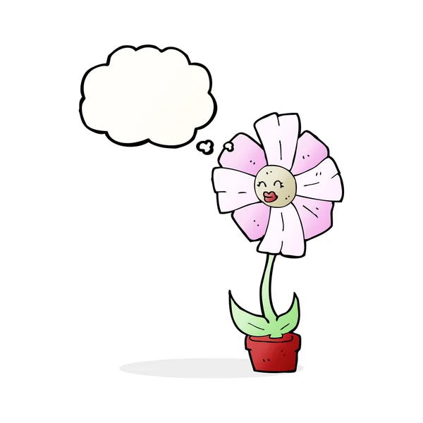 Cartoon bloem met gedachte zeepbel — Stockvector