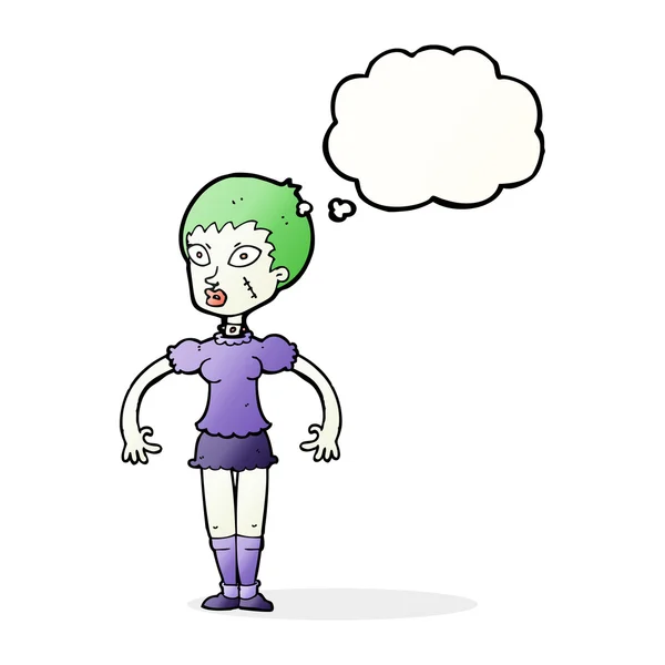 Dibujos animados zombie monstruo mujer con burbuja de pensamiento — Archivo Imágenes Vectoriales