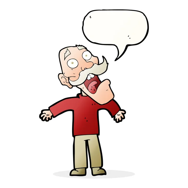 Karikatur erschreckt alten Mann mit Sprechblase — Stockvektor