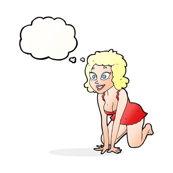 Dibujos animados divertida mujer sexy con burbuja de pensamiento — Vector de stock