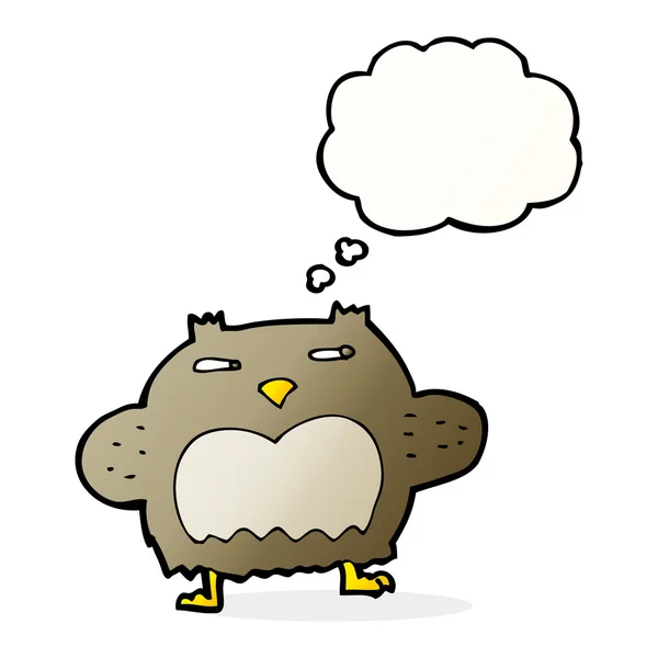 Cartoon suspicious owl with thought bubble — Stock Vector