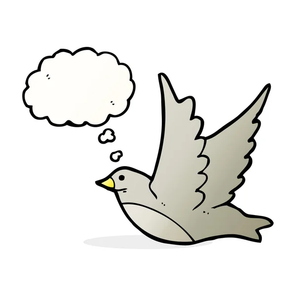 Kreslený létající pták s myšlenkovou bublinou — Stockový vektor