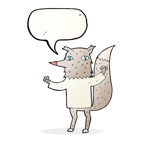 Lobo de dibujos animados con burbuja de habla — Vector de stock