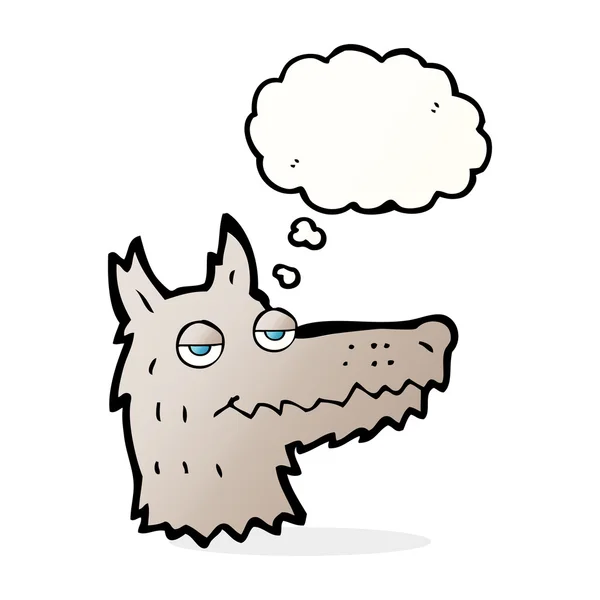 Cartoon-Wolfskopf mit Gedankenblase — Stockvektor