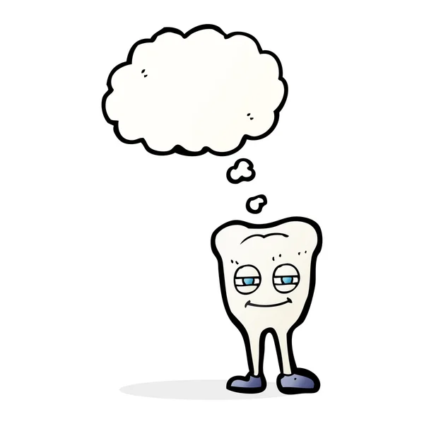 Desenho animado dente sorridente com bolha de pensamento —  Vetores de Stock
