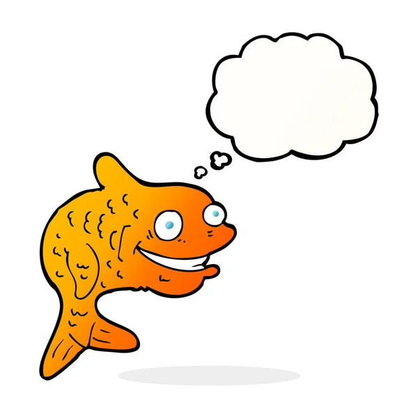 Dibujos animados peces felices con burbuja de pensamiento — Vector de stock