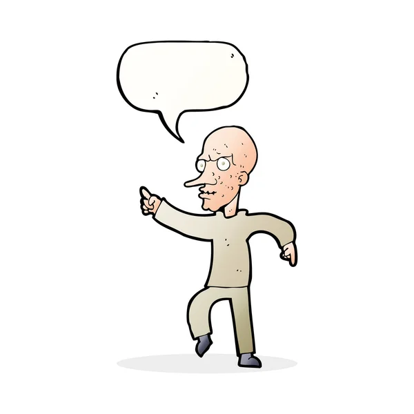 Cartone animato arrabbiato vecchio con la bolla discorso — Vettoriale Stock