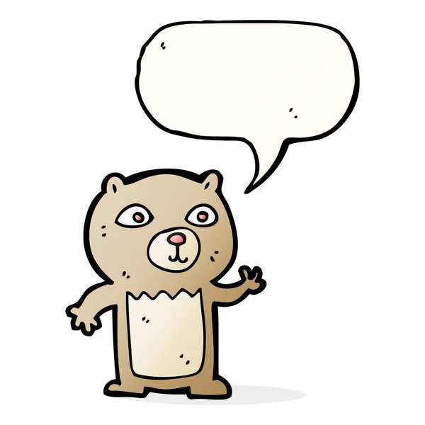 Cartoon waving teddy bear with speech bubble — Stock Vector