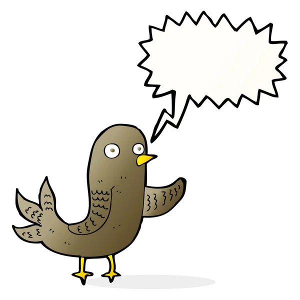 Cartoon zwaaiende vogel met spraakbel — Stockvector