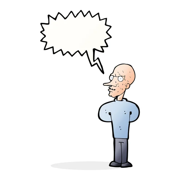 Cartoon evil bald man with speech bubble — Stock Vector