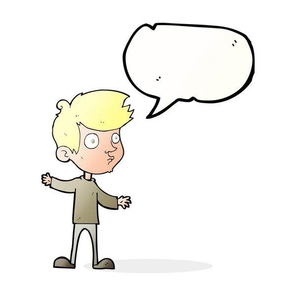 Cartoon curious boy with speech bubble — Stock Vector