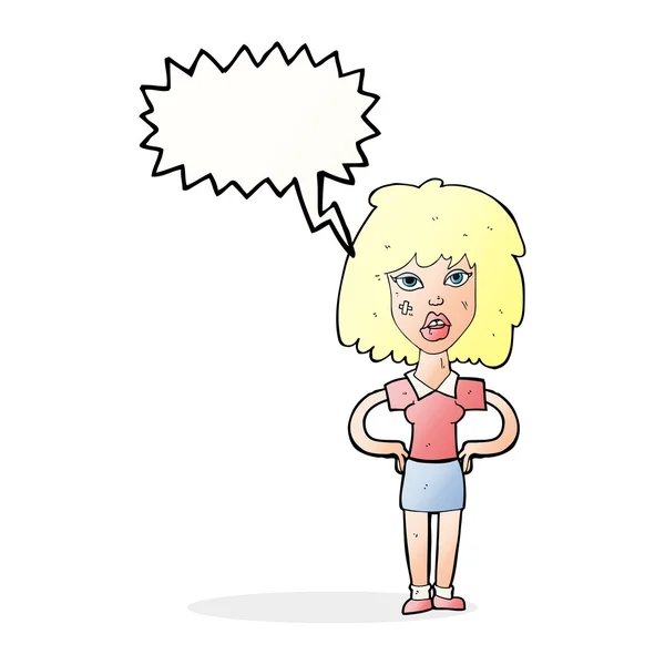 Cartoon tough woman with speech bubble — Stock Vector