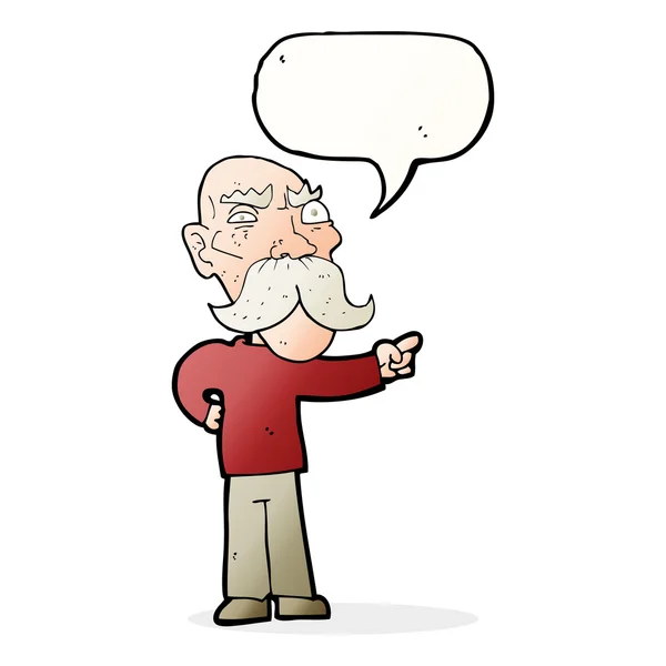 Dibujos animados molesto anciano señalando con la burbuja del habla — Vector de stock
