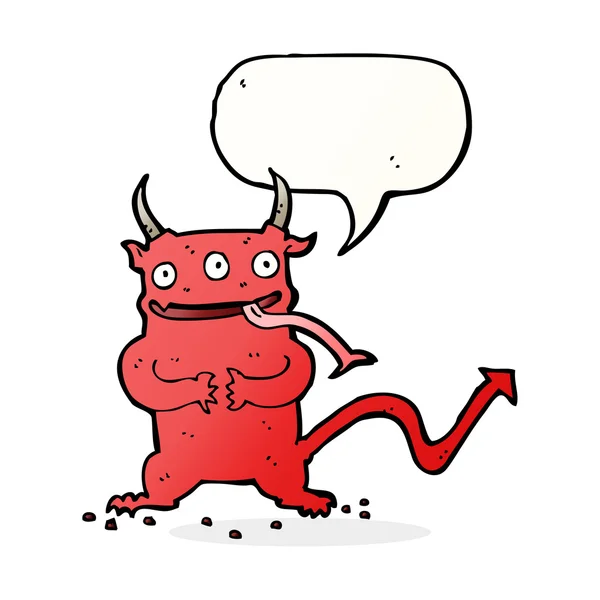 Kreslený malý démon s bublinou řeči — Stockový vektor
