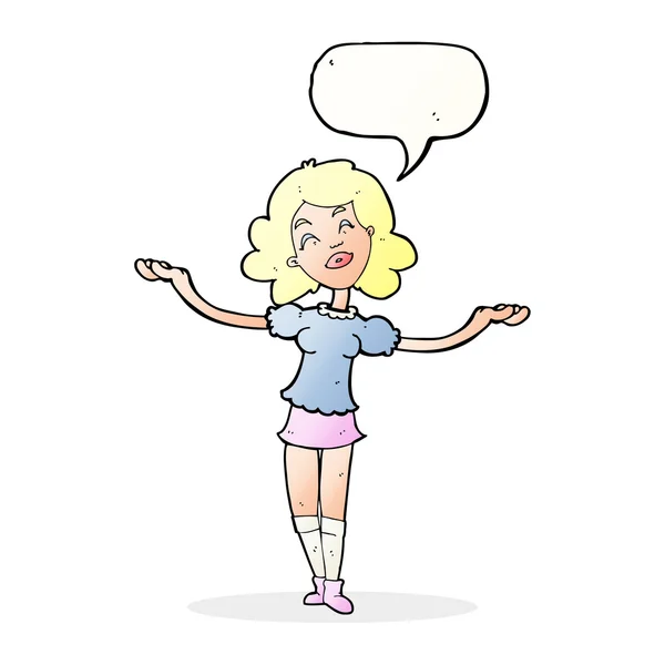 Cartoon mulher tomando louvor com bolha de fala —  Vetores de Stock