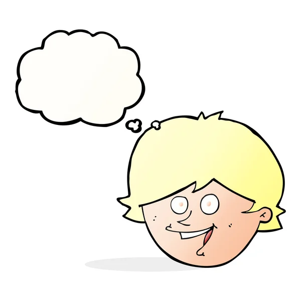 Kreslený šťastný chlapec tvář s myšlenkovou bublinou — Stockový vektor