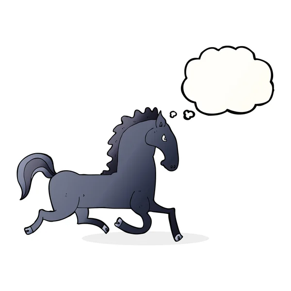 Cartoon running black stallion with thought bubble — Stock Vector