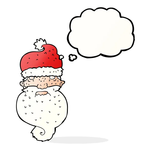 Karikatura ponurý Santa tvář s myšlenkou bublina — Stockový vektor