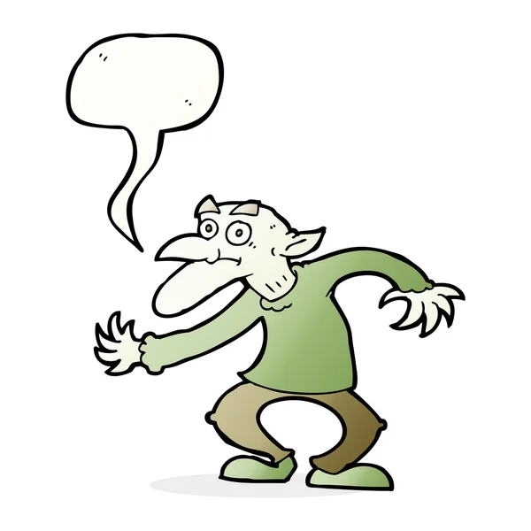 Cartoon goblin with speech bubble — Stock Vector