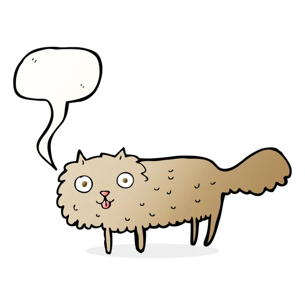 Gato peludo de dibujos animados con burbuja de habla — Vector de stock