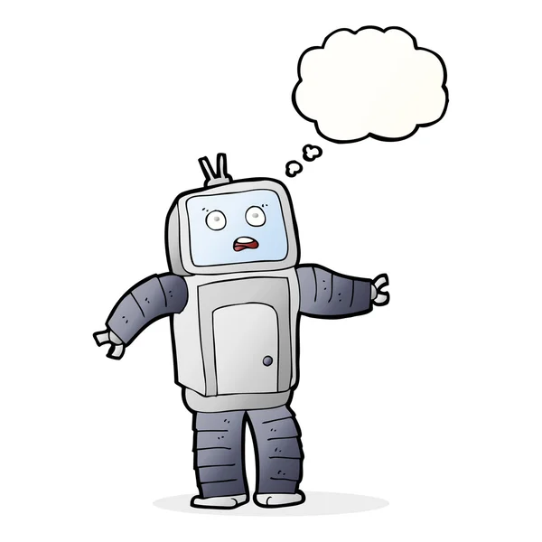 Cartoon funny robot with thought bubble — Stock Vector