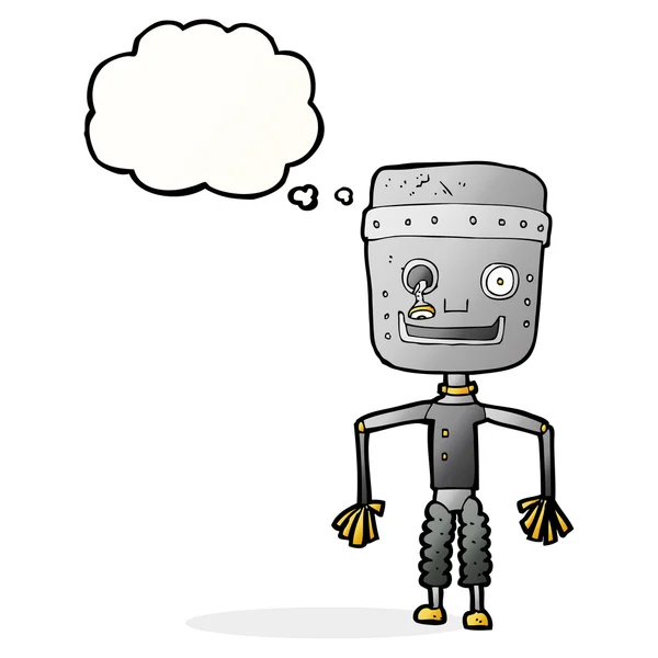 Καρτούν παλιό ρομπότ με φούσκα σκέψης — Διανυσματικό Αρχείο