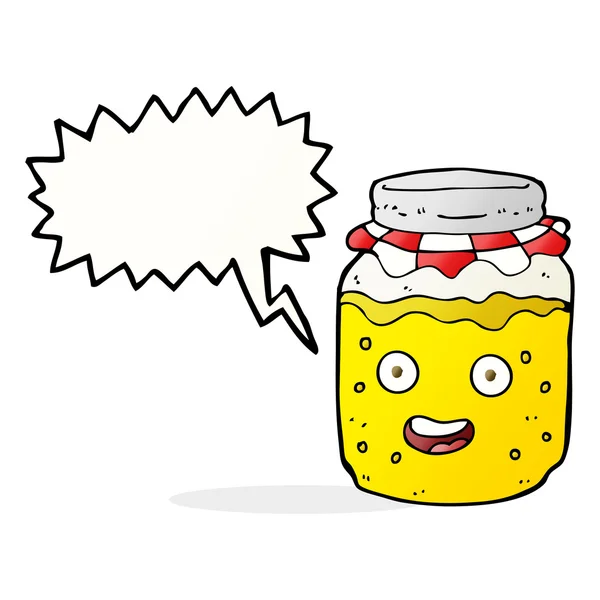 Frasco de mel de desenhos animados com bolha de fala — Vetor de Stock