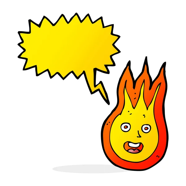 Dibujos animados bola de fuego amigable con burbuja de habla — Vector de stock
