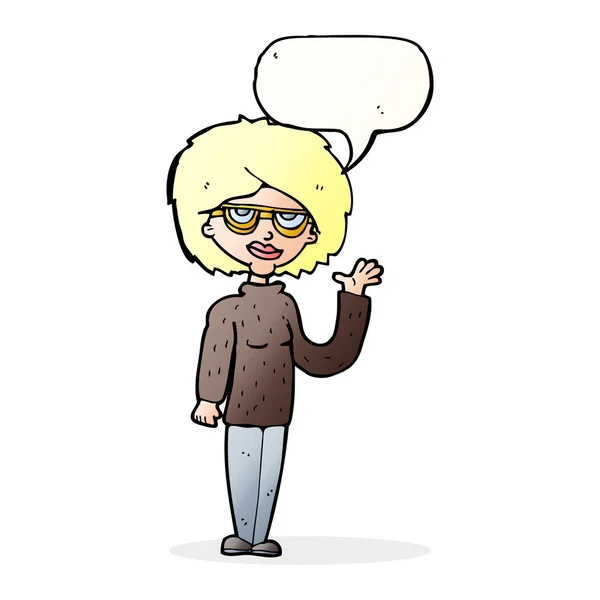 Cartoon mulher acenando com bolha de fala —  Vetores de Stock