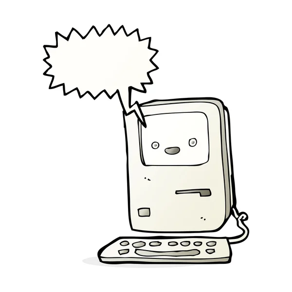 Cartoon old computer with speech bubble — Stock Vector