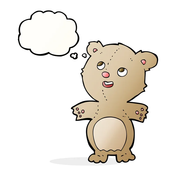 Cartone animato felice orsacchiotto con bolla di pensiero — Vettoriale Stock