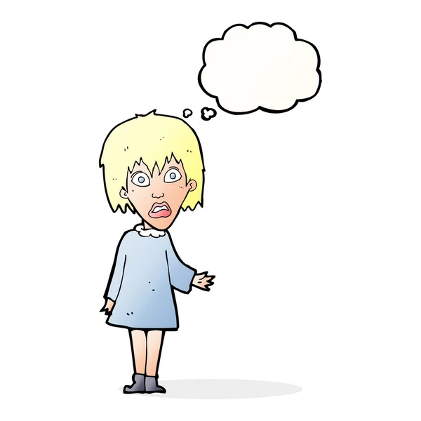 Düşünce balonu ile şok kadın karikatür — Stok Vektör