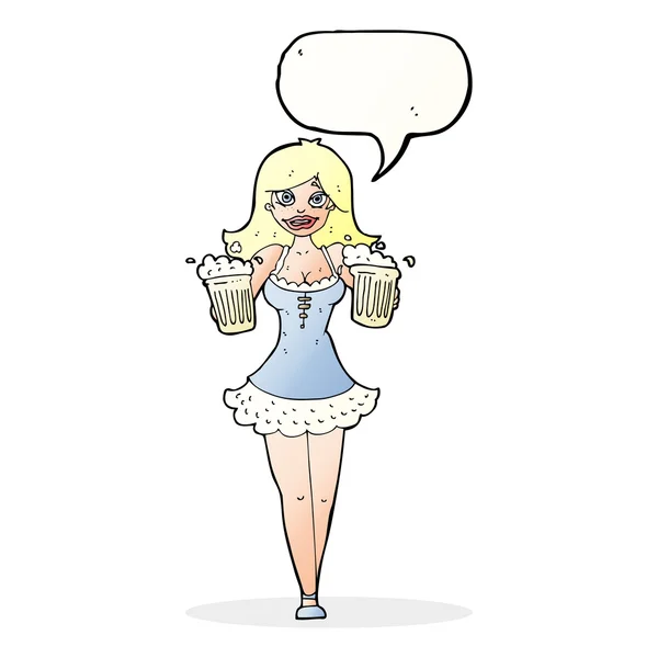 Dessin animé bière festival fille avec discours bulle — Image vectorielle