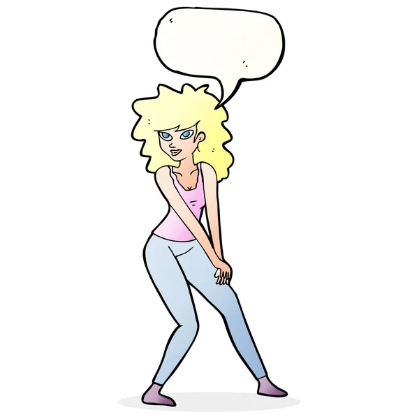 Cartoon mulher posando com bolha de fala — Vetor de Stock