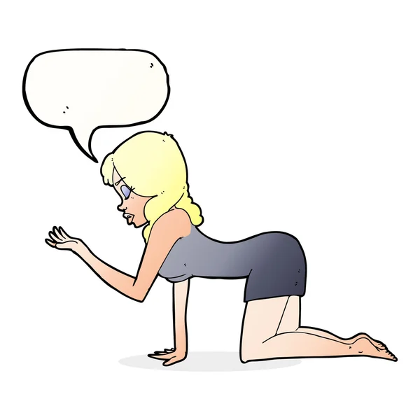 Dessin animé femme à quatre pattes avec bulle de parole — Image vectorielle